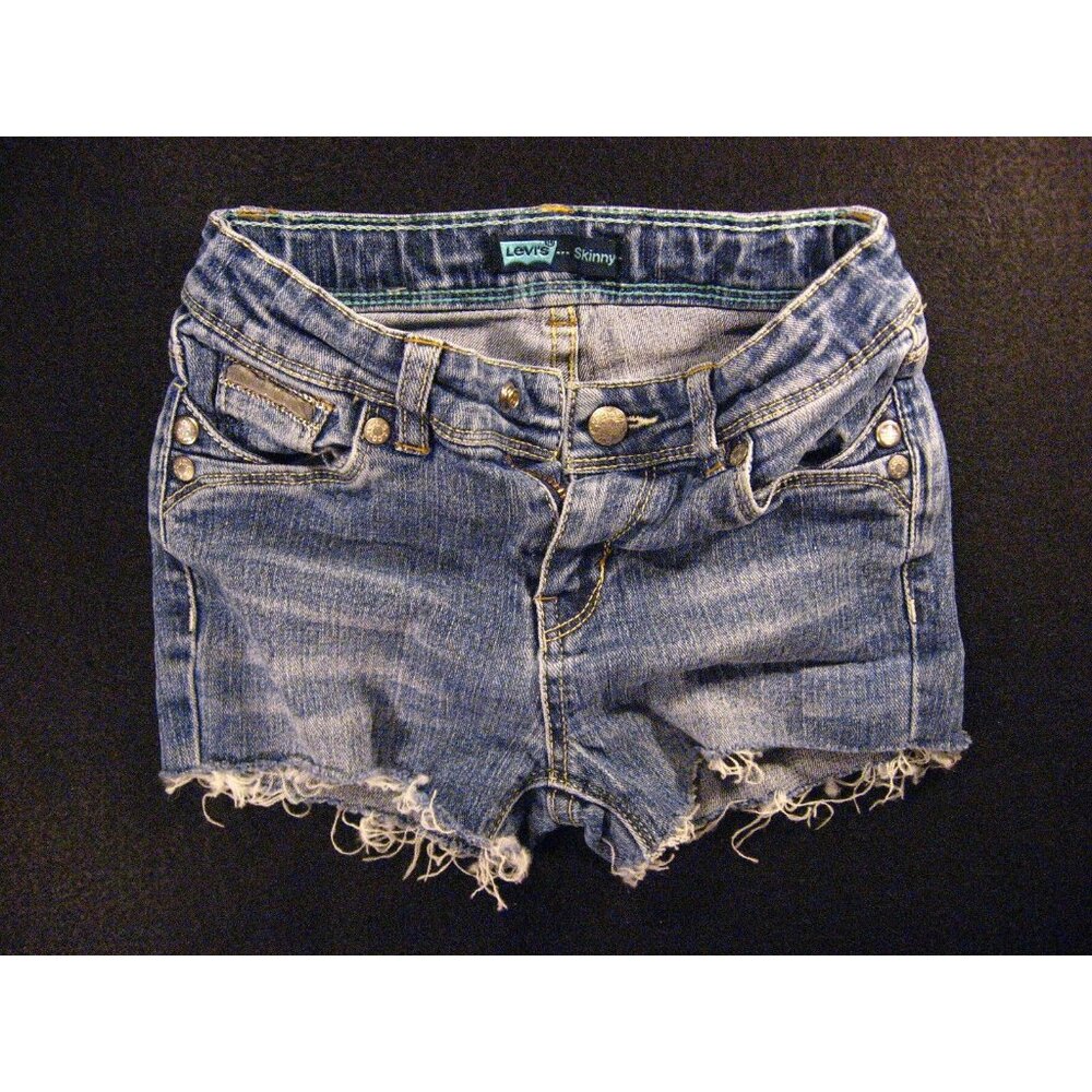 LEVIS GIRLS CUTOFF JEAN SHORTS W 20 MEASURED Tag 6X Kids Adjustable Waist Blue
